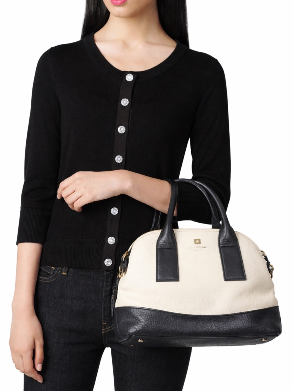 Kate Spade Cream & Black Pebbled Leather Satchel Bag